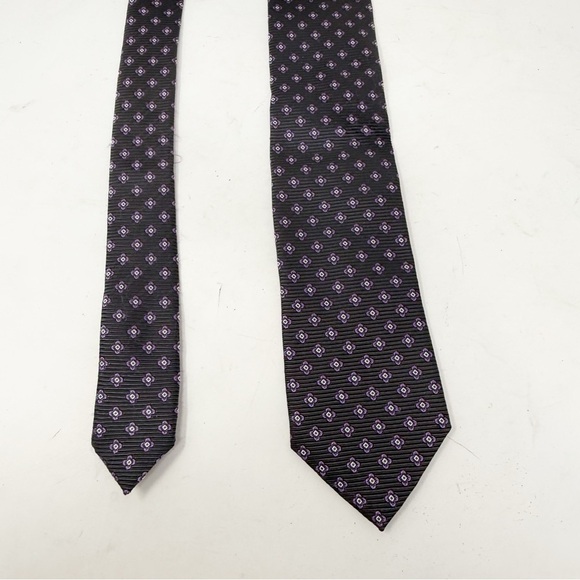 ERMENEGILDO ZEGNA Men’s Charcoal Gray Purple Geometric Weave Tie Made In Italy - Picture 2 of 5